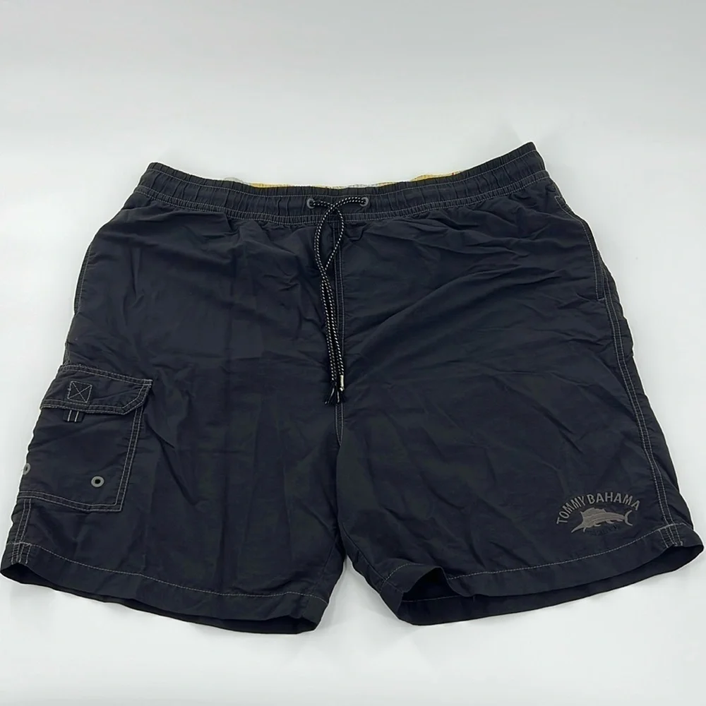Tommy Bahama men’s Swim Trunks black drawstring cargo pocket relaxed nylon XLT‎